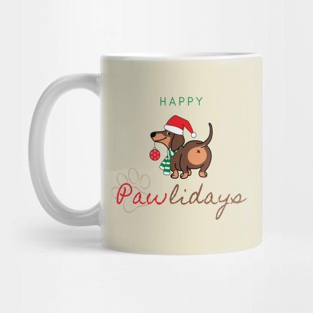 Happy Pawlidays Santa Dachshund Dog by Seasonal Dogs